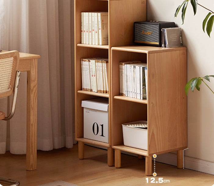 Solid Beech Wood Small Bookshelf Side Cabinet - Compact Storage for Books, Decor & Essentials in Living Room, Bedroom or Office