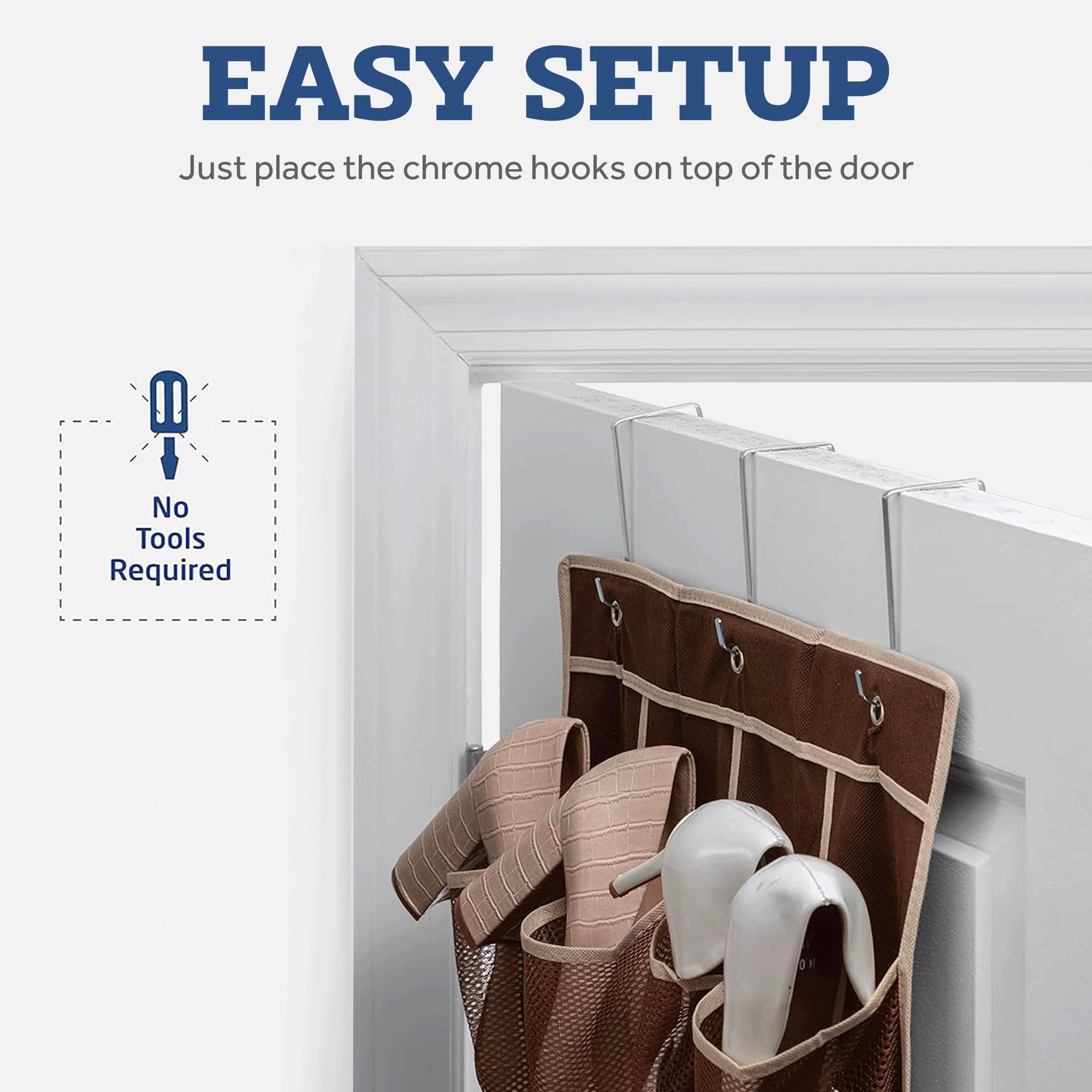 ZOBER Over the Door Shoe Organizer with 24 Mesh Pockets - Space Saving Hanging Storage for Shoes, Towels, Toys & Snacks - Perfect for Closet, Pantry, Dorm Room & Small Space Organization