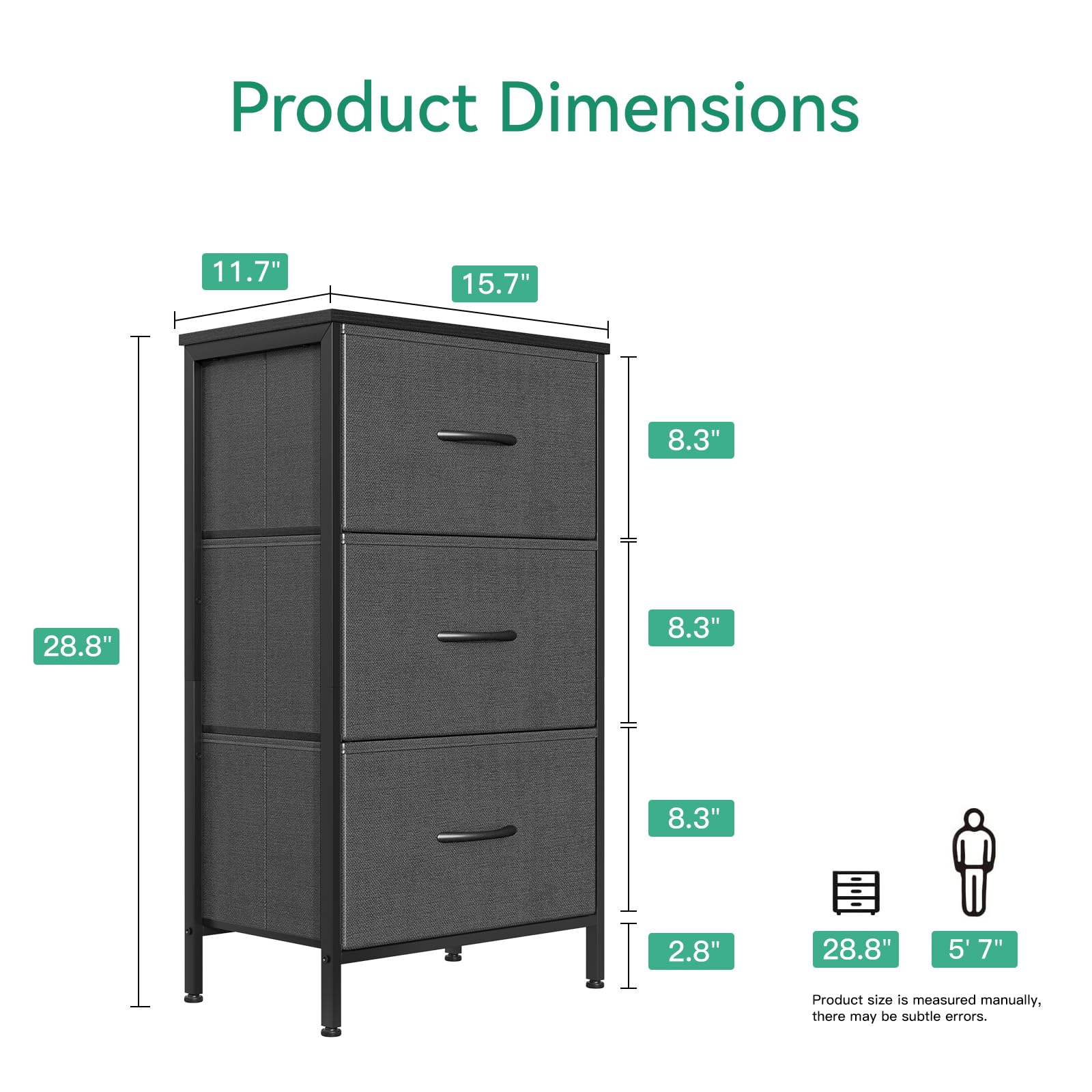 AODK 3-Drawer Dresser for Bedroom & Living Room - Compact Nightstand, End Table & Closet Organizer with Storage Drawers - Dark Grey - Perfect for Small Spaces, Apartment & Dorm Room Organization