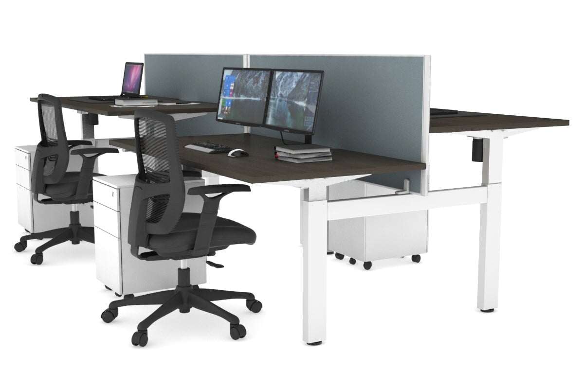 Adjustable 4-Person H Bench Workstation - White Frame (1400L x 800W) | Ergonomic Office Desk for Team Collaboration & Workspace Efficiency