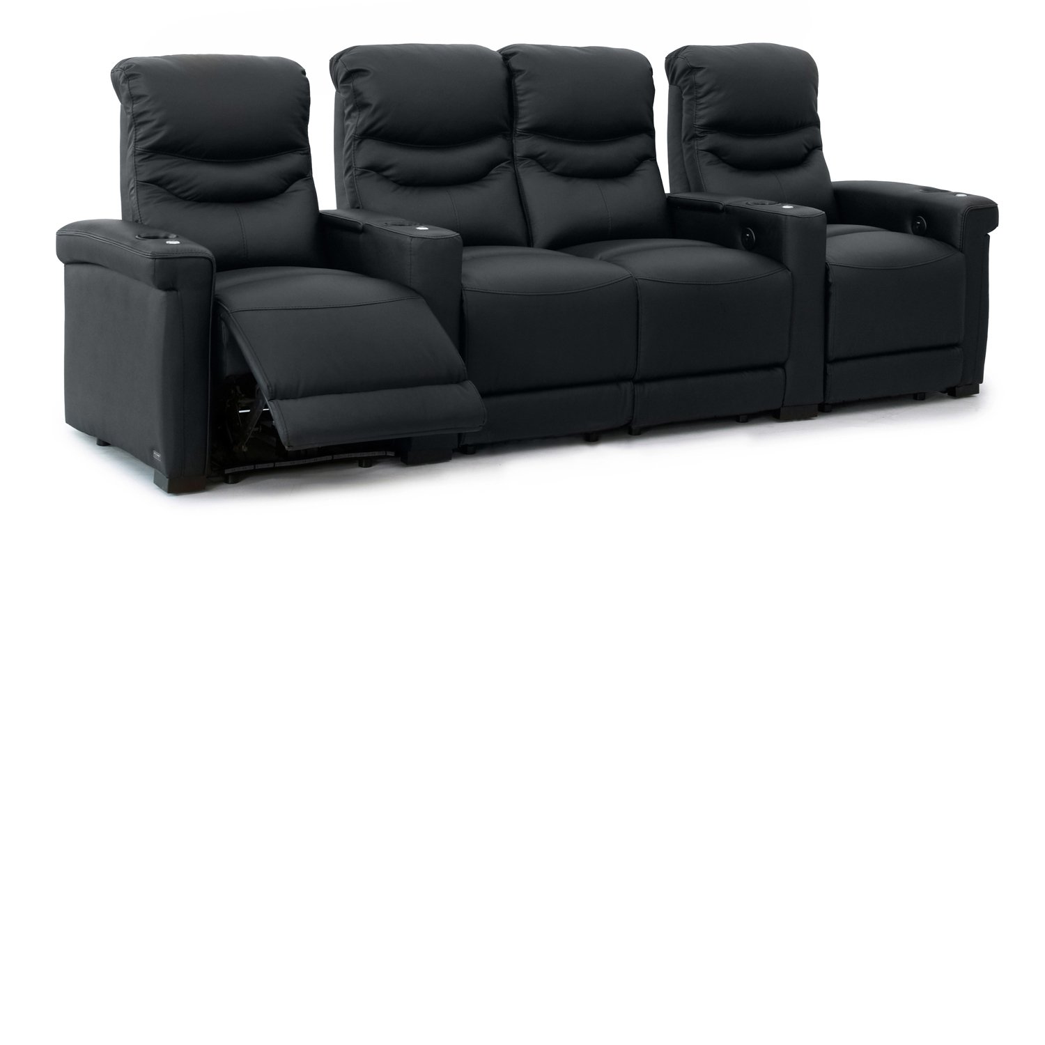 Octane Challenger XS700 4-Seat Power Recline Leather Home Theater Seating with Middle Loveseat - Black Straight Row for Movie Nights & Gaming Setup