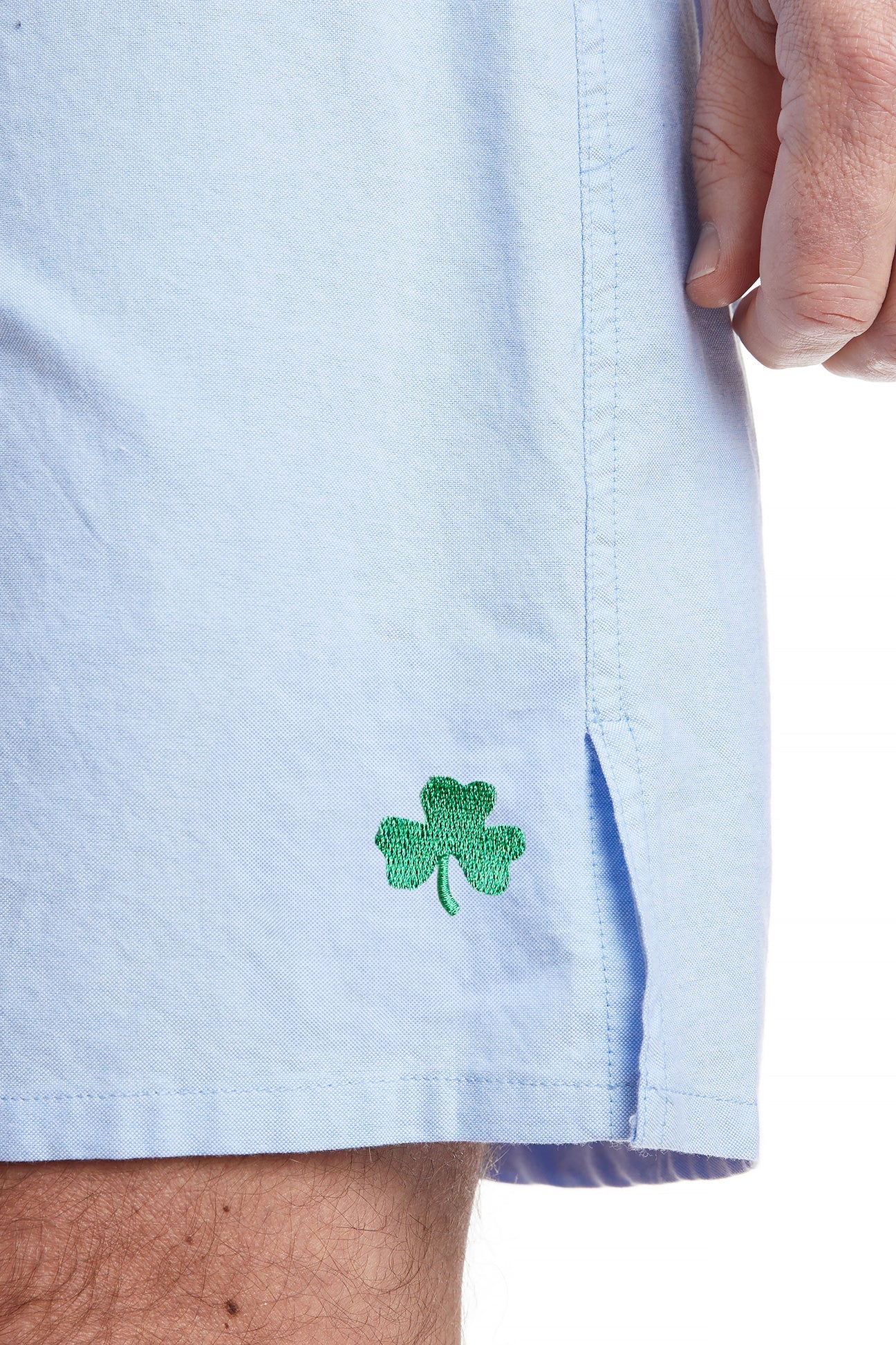 Barefoot Boxer Blue Oxford Shirt for Men - Comfortable Casual Button Down Shirt with Single Shamrock Design - Perfect for St. Patrick's Day, Office Wear & Everyday Outfits