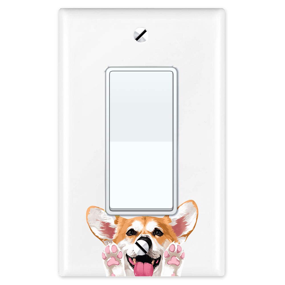 WIRESTER Single Gang Decorator Light Switch Plate Cover - Red Pembroke Welsh Corgi Dog Design | Decorative Wall Plate for Home, Office & Pet Lover Rooms