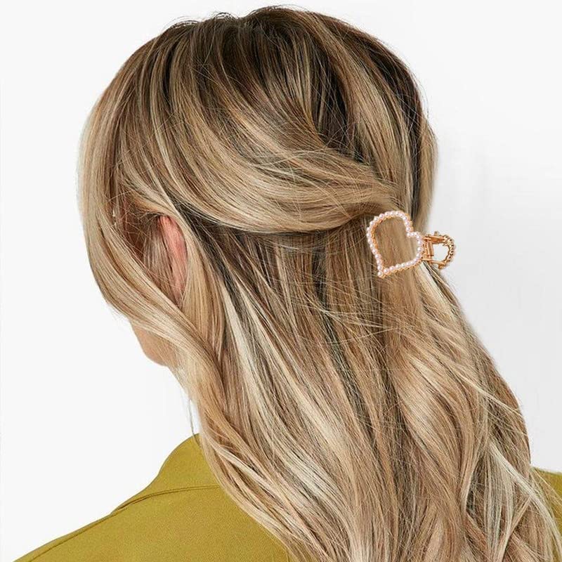 BELICIA Gold Pearl Hair Claw Clips - Mini Nonslip Hair Accessories for Women & Girls, Perfect for Fine Hair (Pack of 2) | Great for Daily Use, Parties, Weddings & Special Occasions