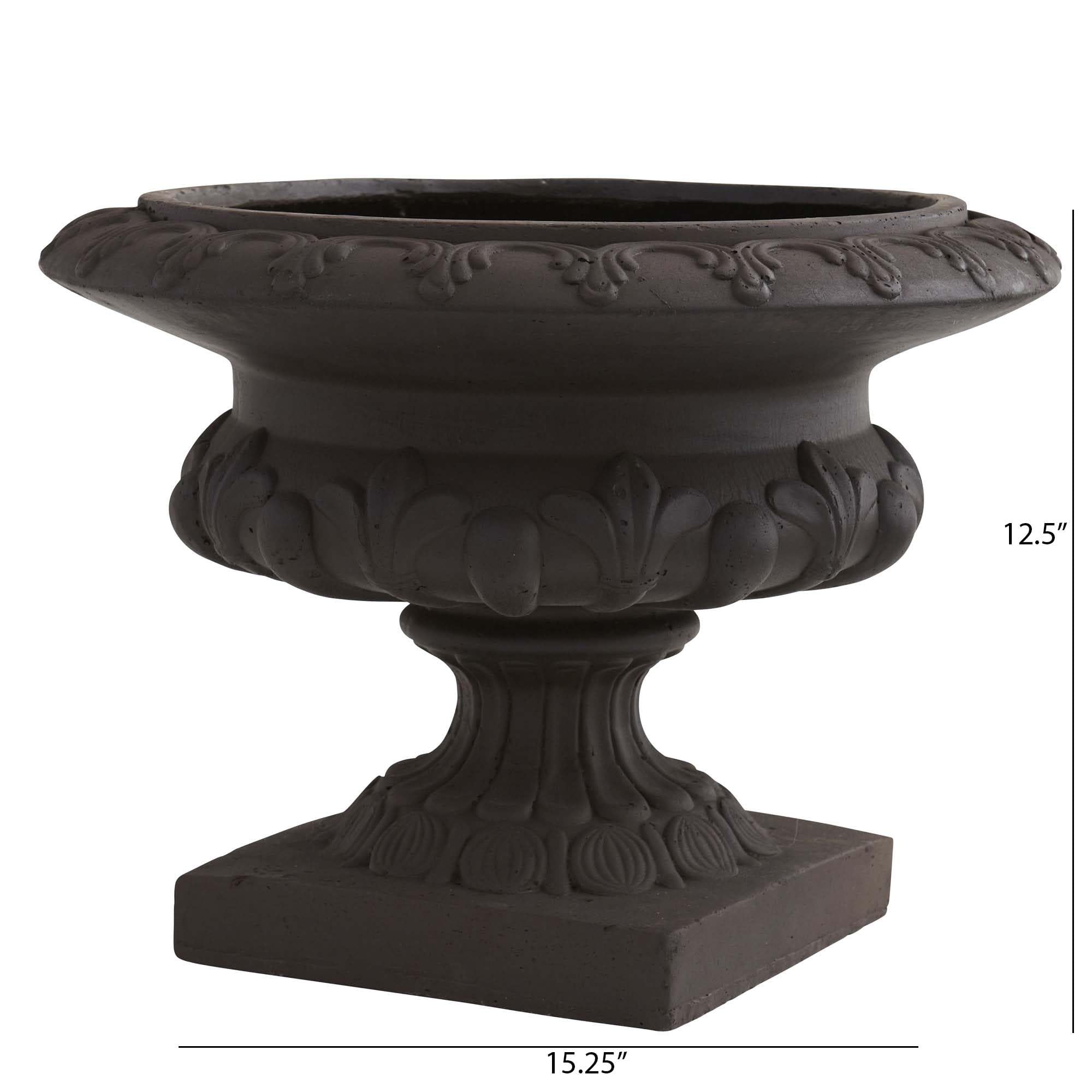 Nearly Natural 12.5 Inch Decorative Iron Finish Urn Planter - Indoor Outdoor Flower Pot Container in Gray for Patio, Garden, or Home Décor
