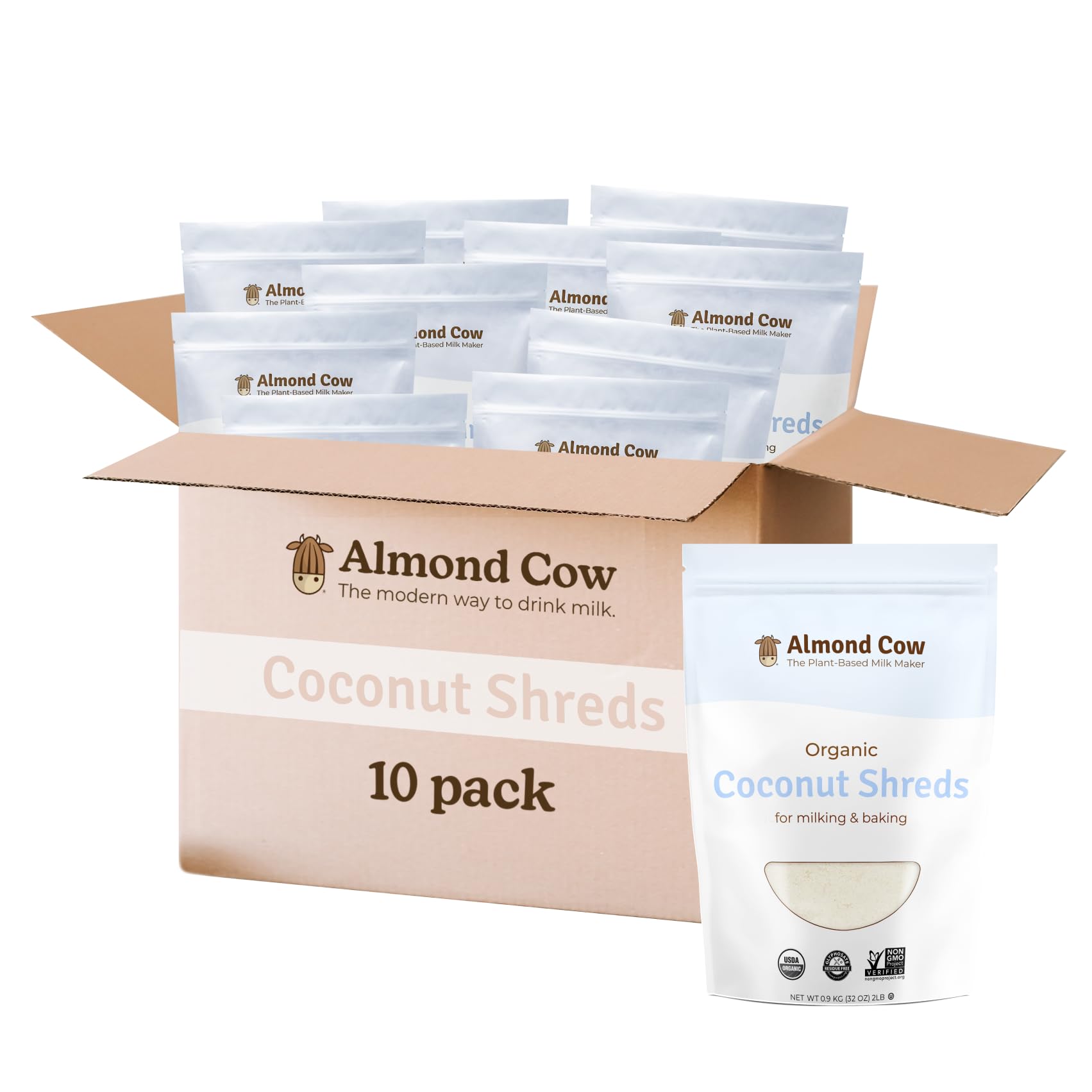 Organic Unsweetened Coconut Flakes - Non-GMO, Vegan, Gluten-Free Shredded Coconut for Plant-Based Milk Making, Keto Baking & Cooking - 2 lbs (Pack of 10) - Perfect for Smoothies, Desserts, Yogurt Toppings & Dairy-Free Recipes
