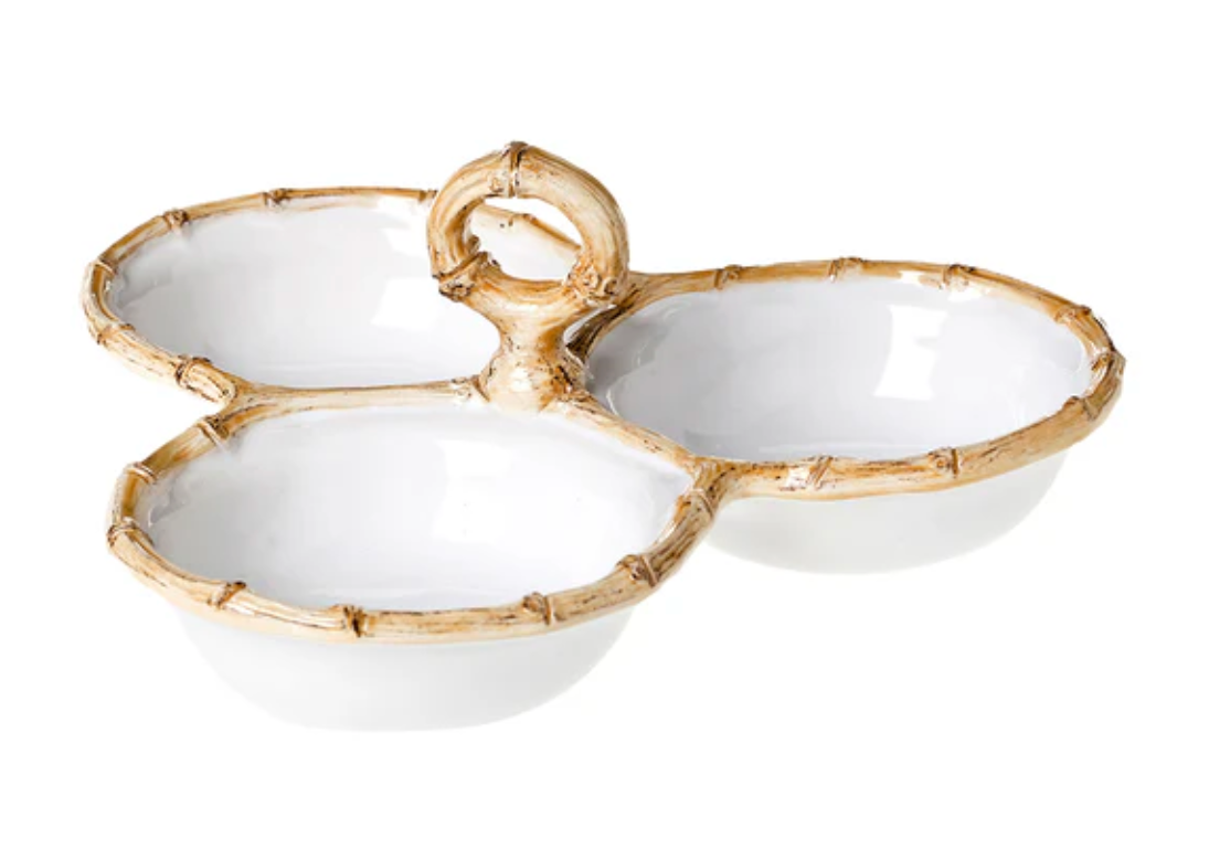 Juliska Bamboo Triple Server Set - Elegant Serving Tray for Appetizers, Desserts & Entertaining - Perfect for Dinner Parties, Buffets & Holiday Gatherings