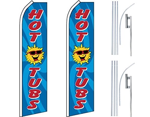 2 Pack Swooper Flutter Feather Flags with 2 Poles & Ground Spikes - Vibrant Sun Blue, Red, Yellow - Perfect for Hot Tubs, Pool Parties, Outdoor Events & Backyard Decor