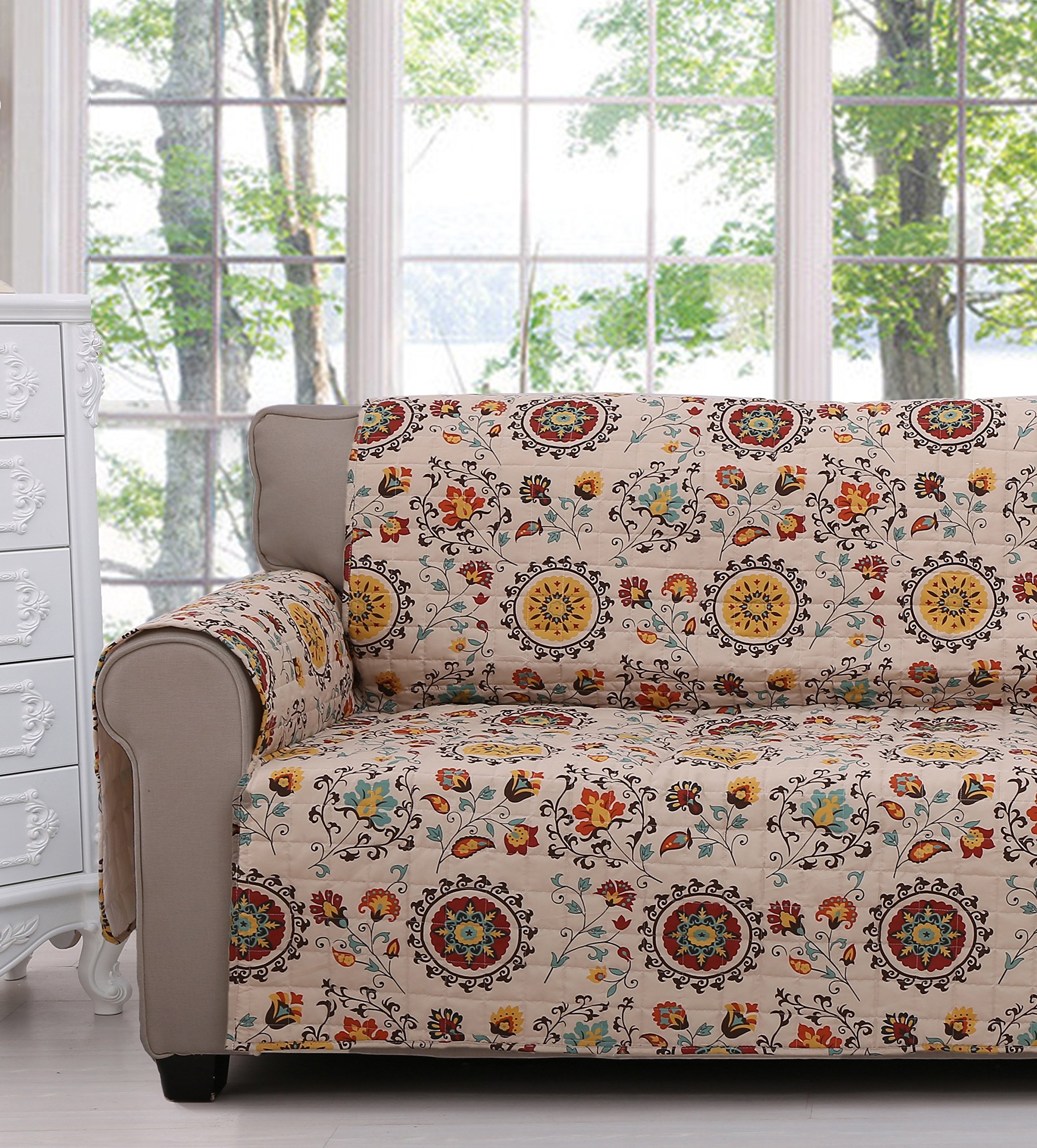 Greenland Home Andorra Slipcover for Loveseat - Multi-Color Reversible Stretch Sofa Cover - Perfect for Living Room, Bedroom & Home Decor Protection