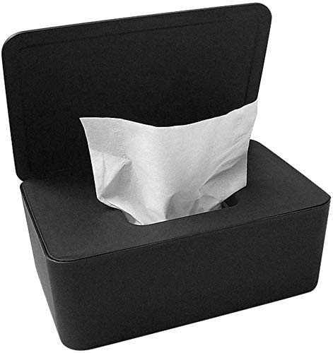 Brianer Wet Wipes Dispenser - Dustproof Tissue Storage Box with Lid for Home & Office Desk | Portable Dry/Wet Tissue Case Organizer | Perfect for Bathroom, Kitchen, Nursery & Travel (Black)