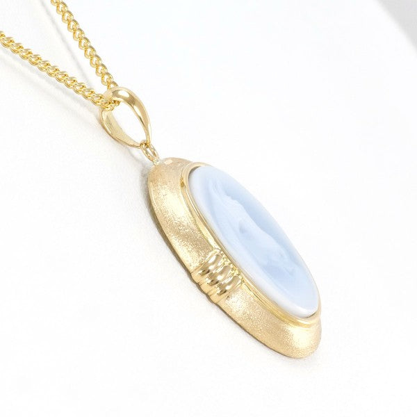 18K Yellow Gold Cameo Necklace with Genuine Stone - Elegant Vintage Jewelry for Women, Perfect for Weddings, Anniversaries & Special Occasions