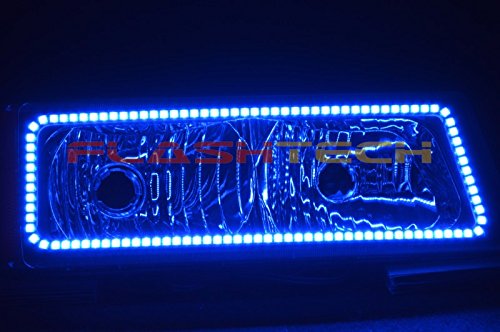Flashtech LED RGB Multi-Color Halo Ring Headlight Kit with Bluetooth RF Remote & App Control - Compatible with Chevrolet Silverado 2003-2006 - Upgrade Your Truck Lighting for Night Driving & Custom Styling