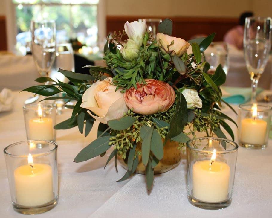 144 Ivory Vanilla Scented Richland Votive Candles with 144 Clear Glass Eastland Votive Holders Set - Perfect for Weddings, Spa Relaxation, and Home Decor