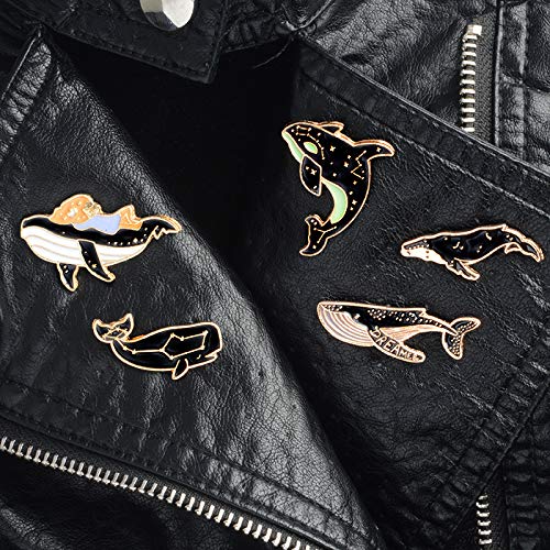 5-Piece Cute Cartoon Enamel Pin Set - Punk Brooches & Lapel Pins for Women, Girls & Kids - Whale Design - Costume, Clothing & Bag Accessories - Perfect for School, Gifts & Fashion Outfits