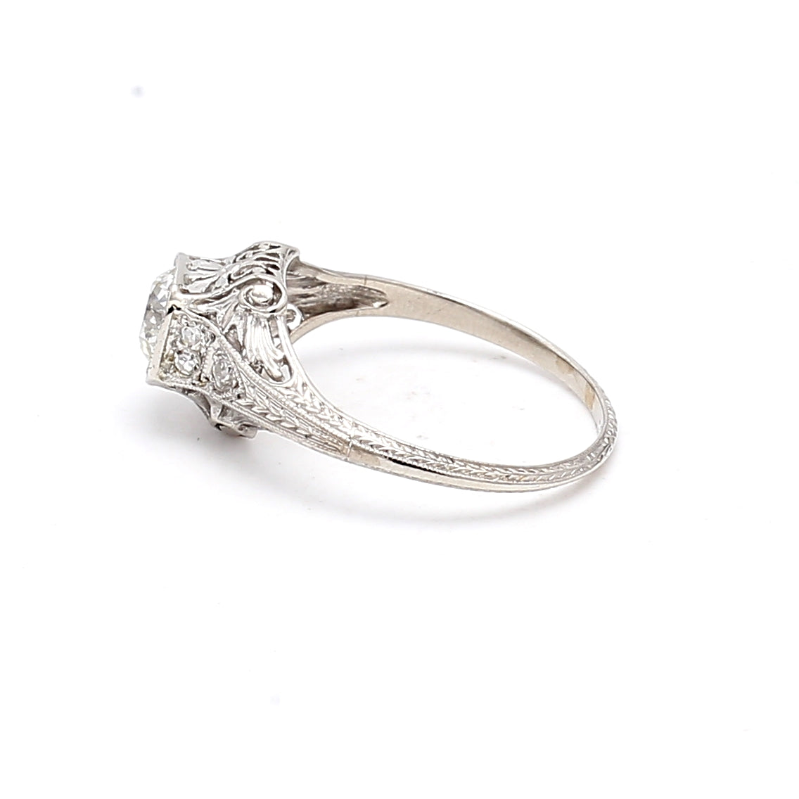 0.84 Carat Round Brilliant Cut H VS1 Diamond Engagement Ring in 14K White Gold - Art Deco Style Wedding Band for Women, Perfect for Proposals, Anniversaries & Special Occasions