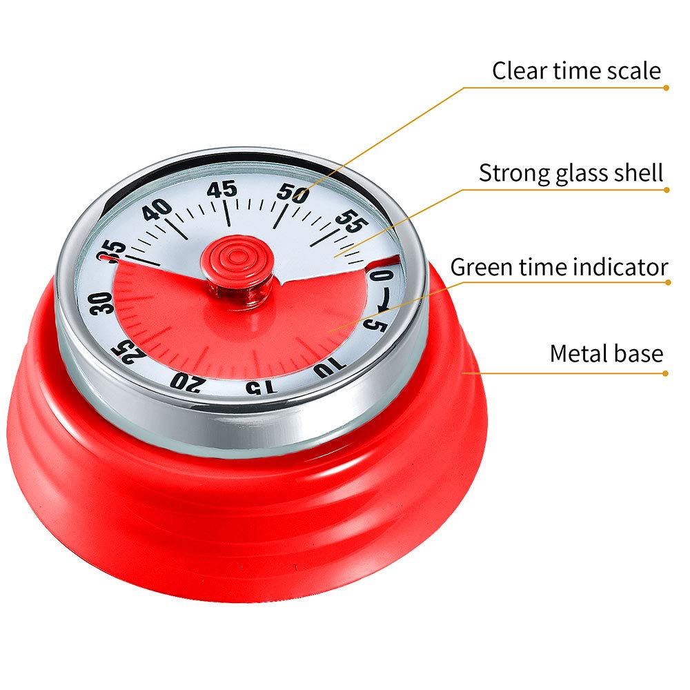 Magnetic Kitchen Timer - No Battery Required Digital Countdown Cooking Timer for Baking, Cooking & Meal Prep - Red