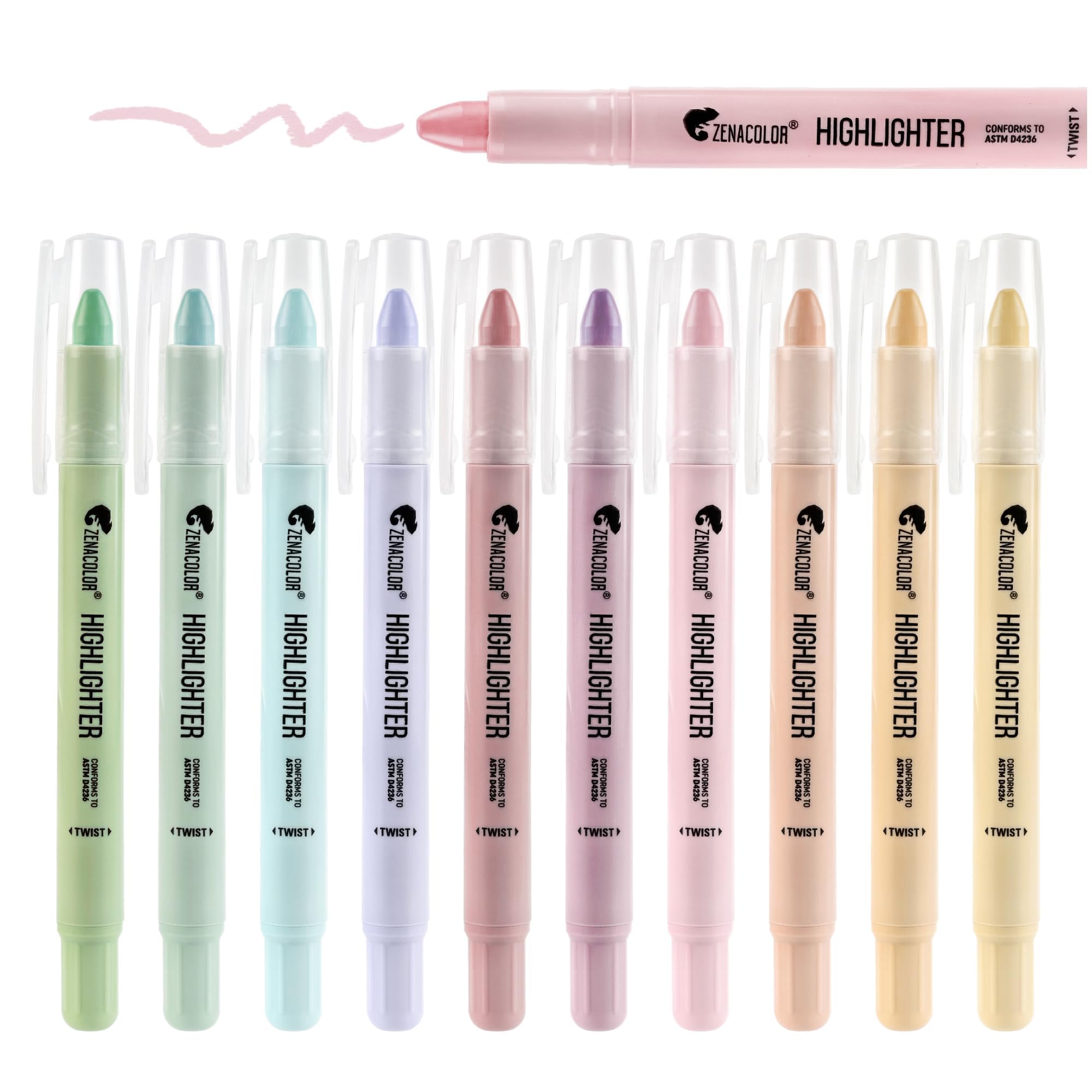 Zenacolor Bible Highlighters No Bleed - Pack of 10 Soft Wax Gel Highlighters in Pastel Colors - Perfect for Bible Study, School Supplies & Note Taking - Non-Bleed, Vibrant Colors for Books, Journals & Planner Marking