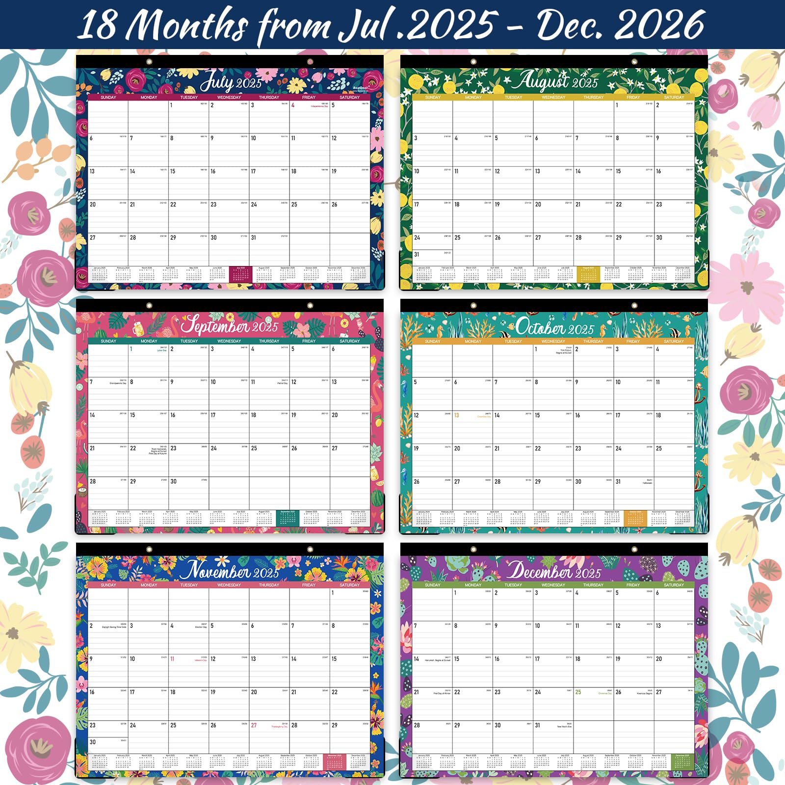 2025-2026 Large Monthly Desk Calendar | 18-Month Planner (July 2025 - December 2026) | 14.6