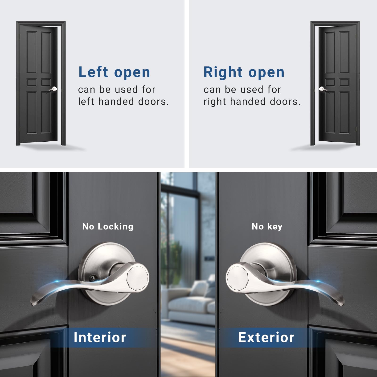 10-Pack Wave Style Door Levers - Brushed Nickel Hall Closet Passage Handles - Stainless Steel Handleset for Interior Doors - Perfect for Bedrooms, Bathrooms & Cabinets