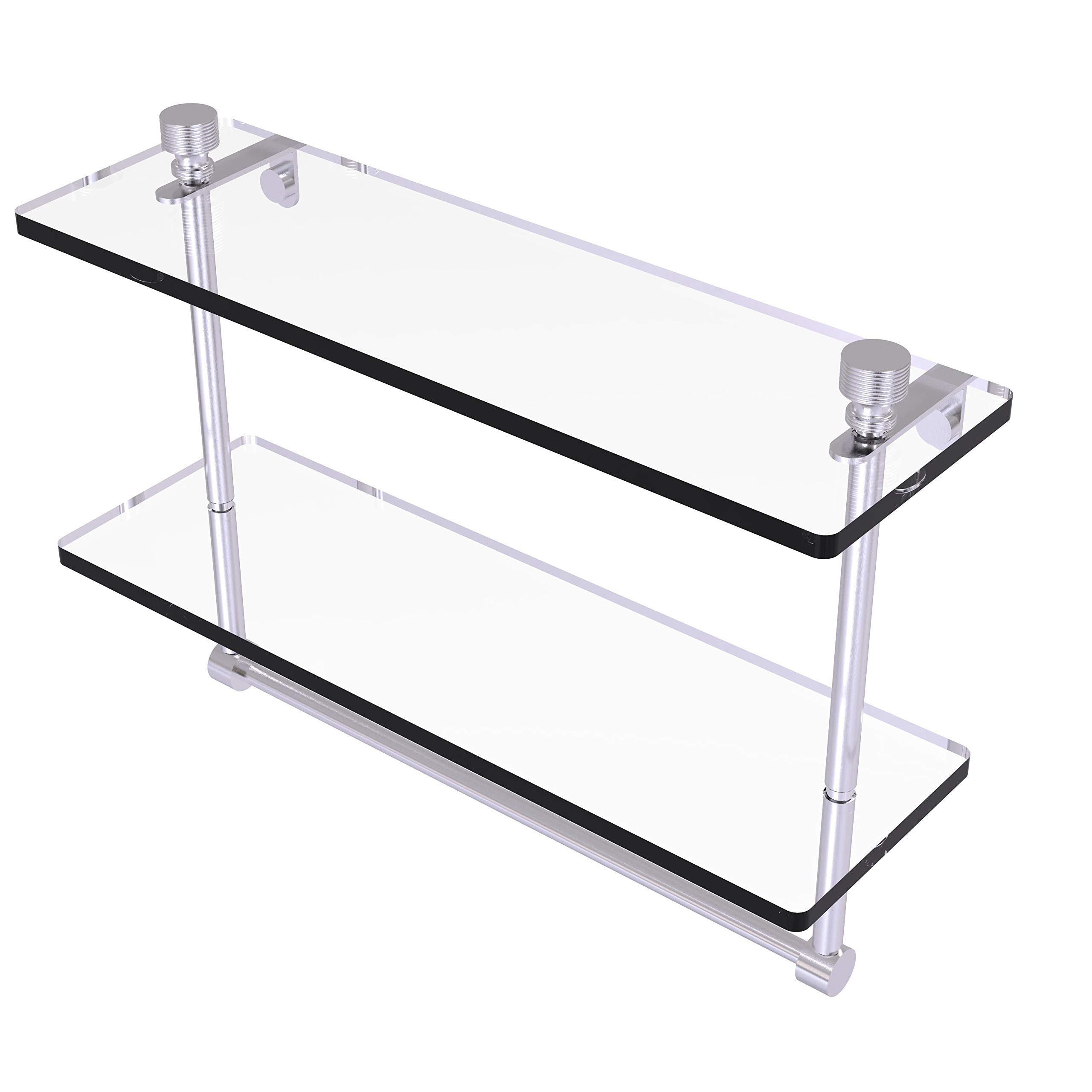 Allied Brass FT-2/16TB Foxtrot Collection 16 Inch Two-Tiered Integrated Towel Bar with Glass Shelf in Satin Chrome - Perfect for Bathroom Organization & Modern Home Decor
