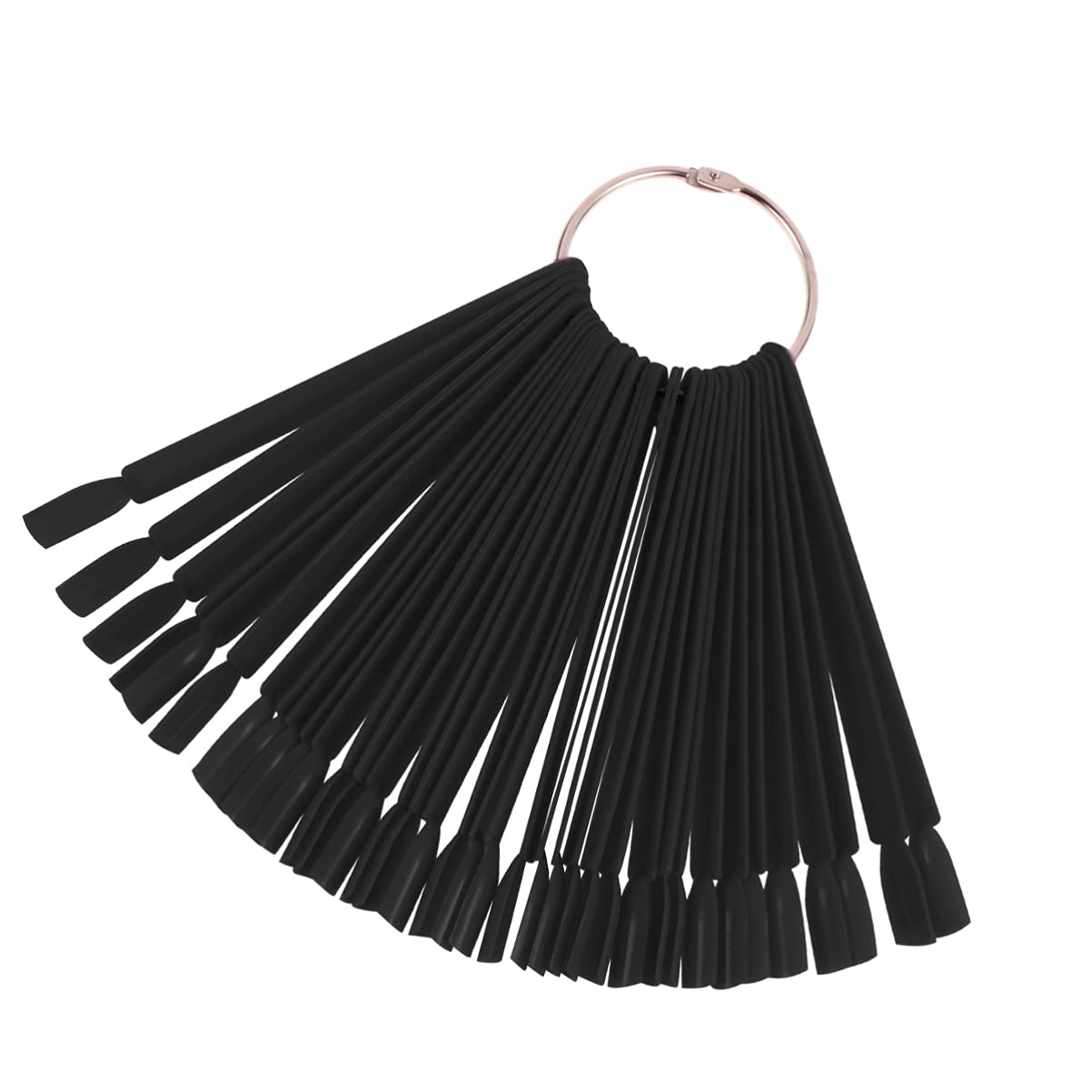150Pcs Black False Nail Polish Sample Sticks with Metal Ring - Fan Shaped Nail Art Tips for Professional Manicure & Nail Design Practice (3 Bags) - Perfect for Salon, DIY Nail Art & Nail Technician Training