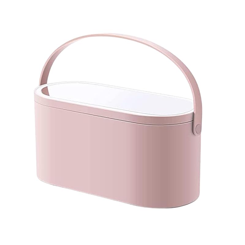 Portable LED Makeup Organizer with Mirror - Pink Travel Cosmetic Case for Home & On-the-Go