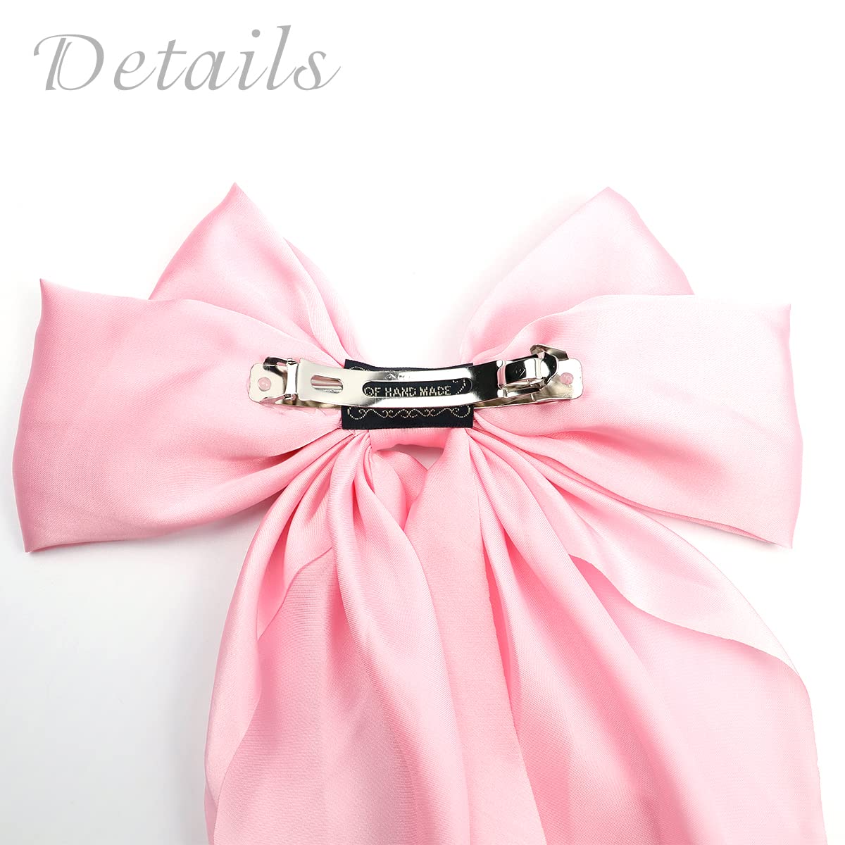 4-Piece Silky Satin Hair Bows Set - Large Ribbon Hair Barrettes with Metal Clips, Long Tail French Barrette Hair Slides for Women & Girls (Red, Black, Dark Green, White) - Perfect for Parties, Weddings & Daily Hair Styling