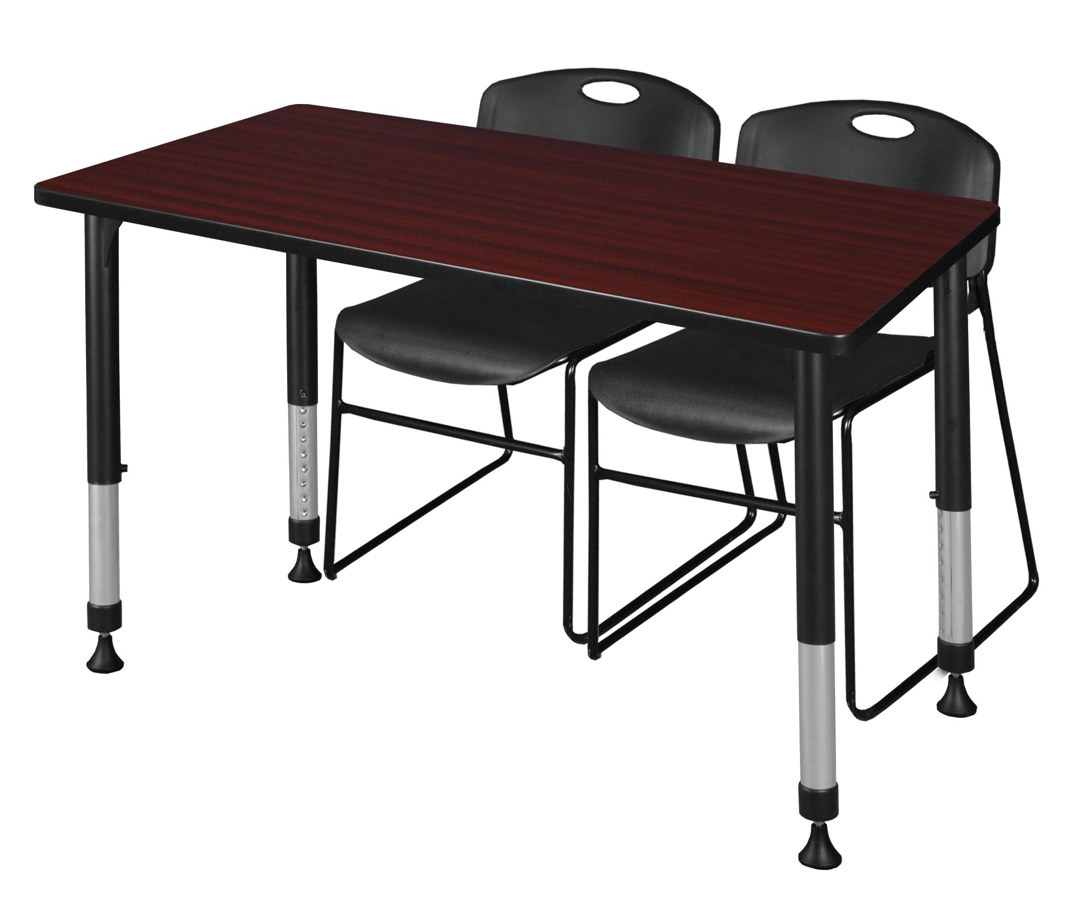 Regency Kee Adjustable Height Classroom Table Set with 2 Zeng Chairs - 48x24 Inches Mahogany/Black - Perfect for Schools, Home Offices & Study Rooms