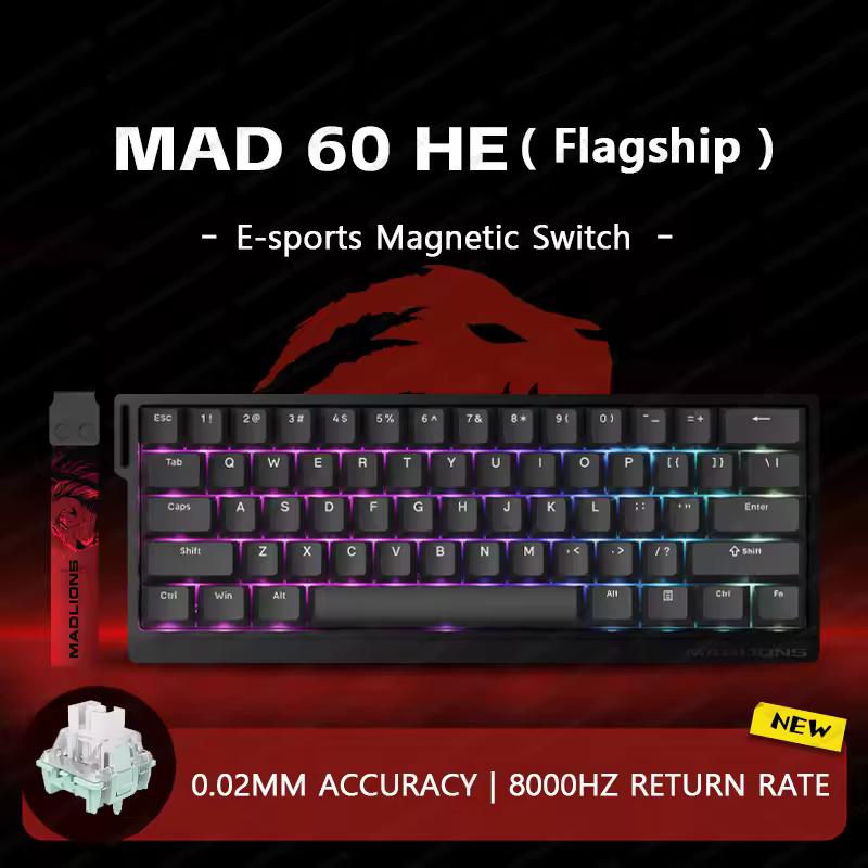 MADLIONS MAD60HE Hall Effect Rapid Trigger Mechanical Gaming Keyboard - 60% Compact Wired RGB Backlit for PC, Mac, PS5, Xbox - Perfect for FPS, MOBA, Esports & Competitive Gaming