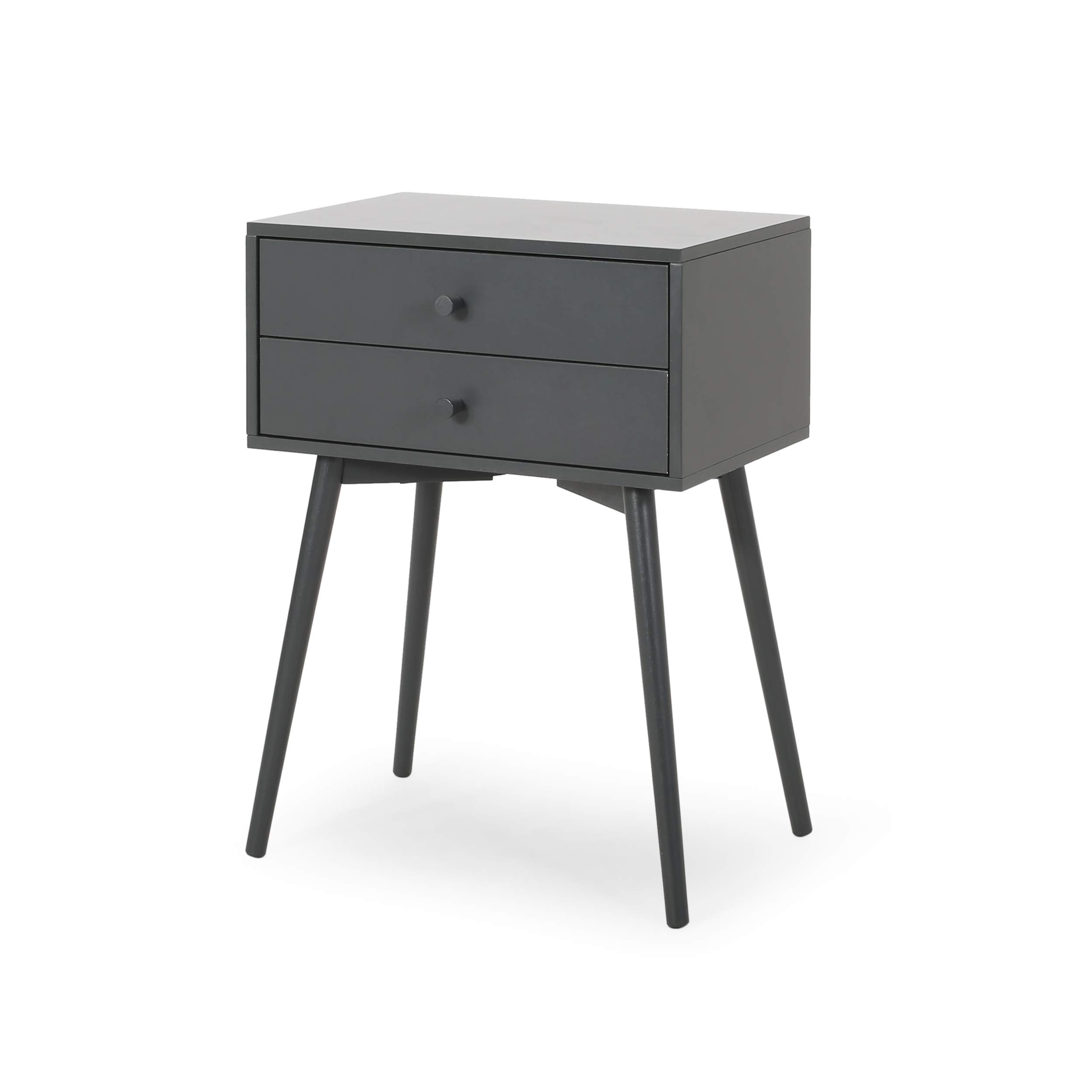 Verna Mid-Century Modern Side Table - Dark Gray Wood Nightstand for Living Room, Bedroom & Office | Compact End Table with Sturdy Metal Legs | Perfect for Small Spaces, Reading Nook & Coffee Table Companion