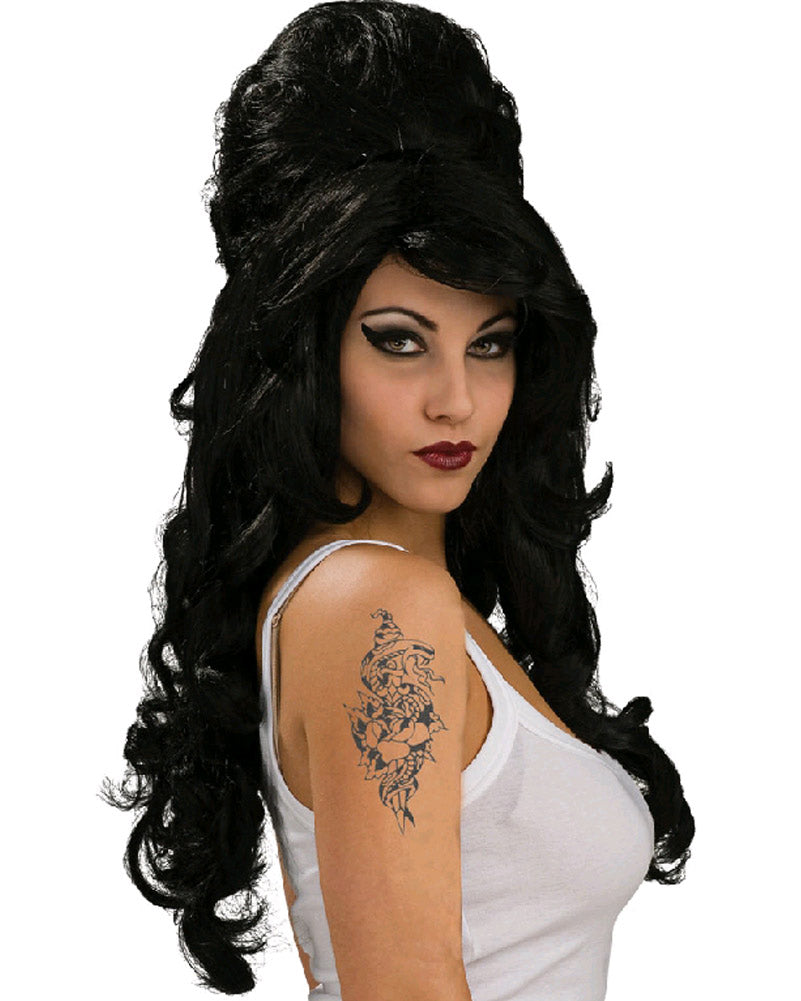 60s Beehive Long Curly Black Wig for Women - Vintage Retro Hairpiece for Costume Parties & Cosplay - Heat Resistant Synthetic Hair for Daily Wear & Special Occasions