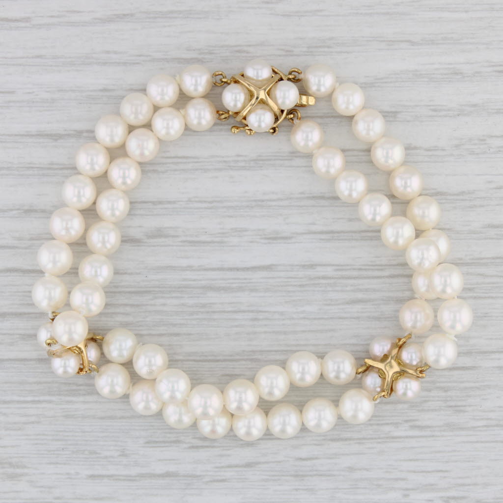 Akoya Cultured Pearl & 18k Gold Two Strand Bracelet - 7.25