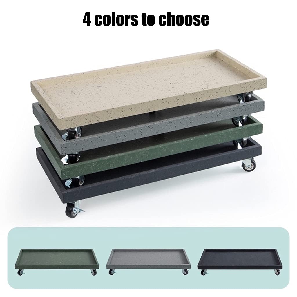 Modern Rectangular Plant Caddy with Wheels - Heavy Duty Mobile Flower Pot Stand (47x24cm, Load Capacity 50-400kg) for Balcony, Garden & Indoor Plant Moving - Stone Texture Design, Color Option B