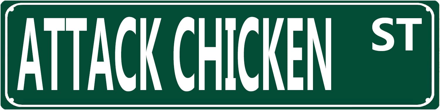 Vintage Attack Chicken Metal Tin Sign - 16x4 Inch Funny Farmhouse Wall Decor for Chicken Coop, Bar & Cafe | Rustic Iron Poster for Home, Garage Indoor Outdoor | Perfect Gift for Farmers & Poultry Lovers