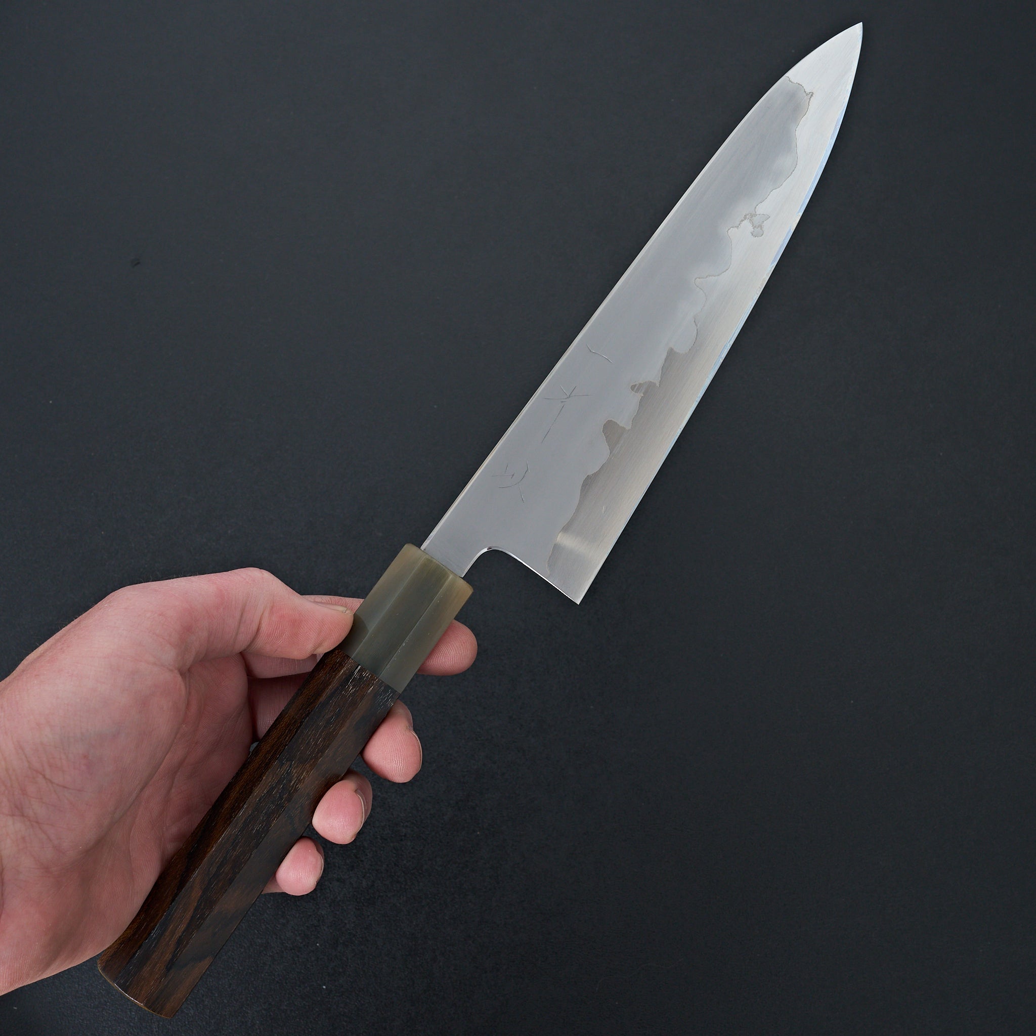 Hitohira Tanaka Izo Blue #1 Stainless Clad Gyuto 210mm Japanese Chef Knife with Ziricote Wood Handle - Perfect for Slicing, Dicing & Precision Cooking in Professional Kitchens & Home Use
