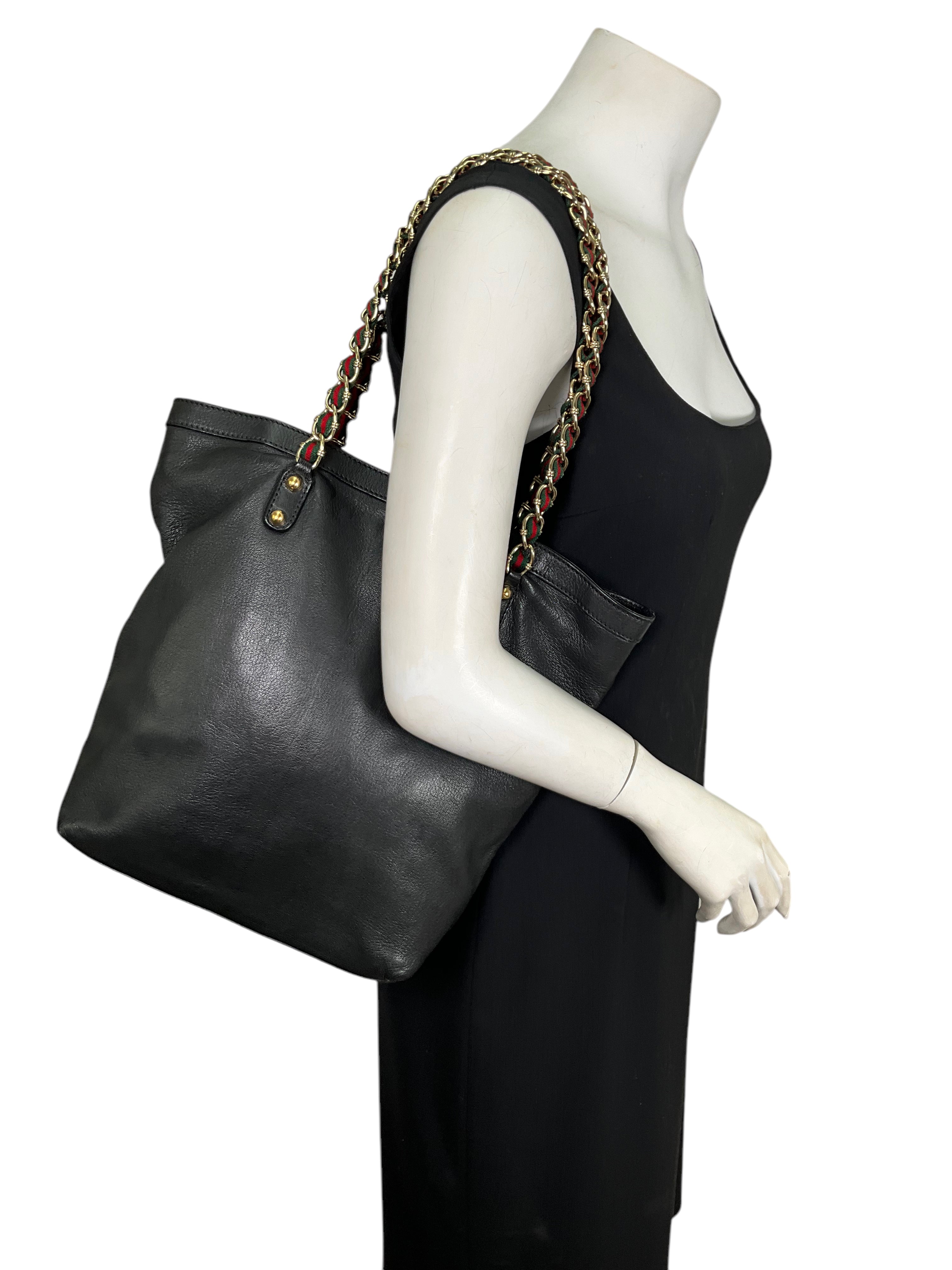 GUCCI Leather Capri Chain Large Tote Bag for Women - Luxury Designer Handbag for Work, Travel & Everyday Use | Stylish Shoulder Bag with Gold-Tone Chain Detail