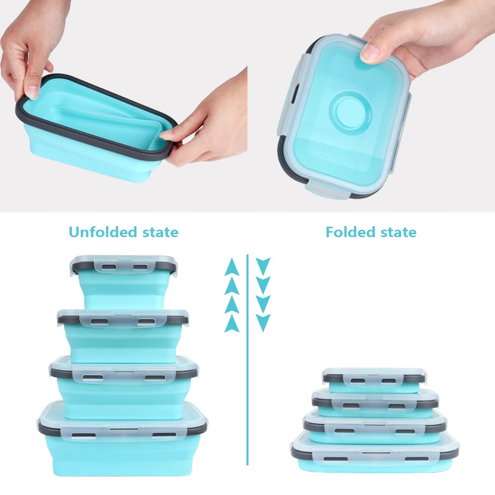 4-Pack Collapsible Silicone Food Storage Containers with Airtight Lids - Microwave, Dishwasher & Freezer Safe - Space-Saving Kitchen Organizers for Meal Prep, Leftovers & Lunch Boxes - Perfect for Home, Office & Picnics