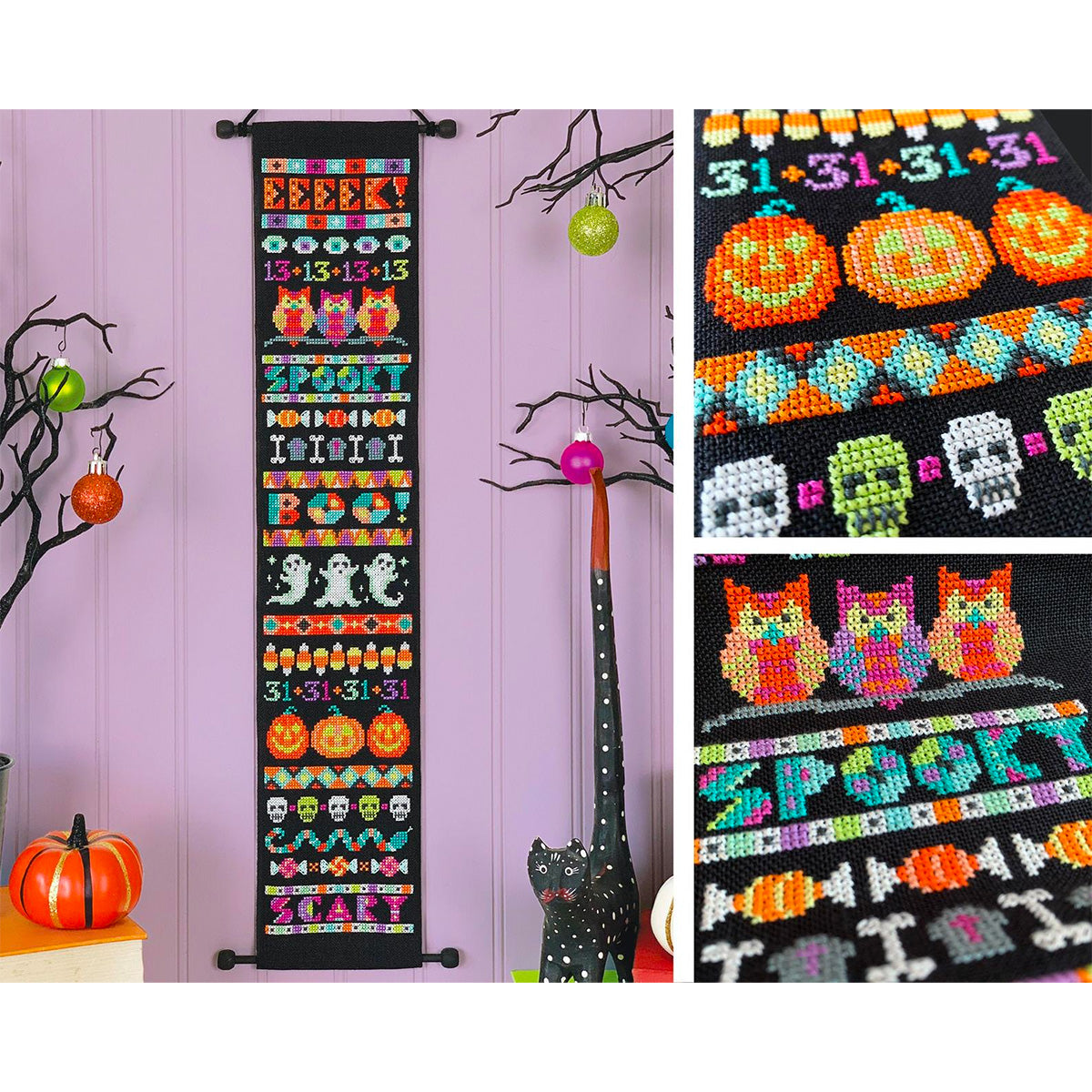 Ghastly Greetings Cross Stitch Pattern - Spooky Halloween Embroidery Kit for DIY Home Decor & Gifts