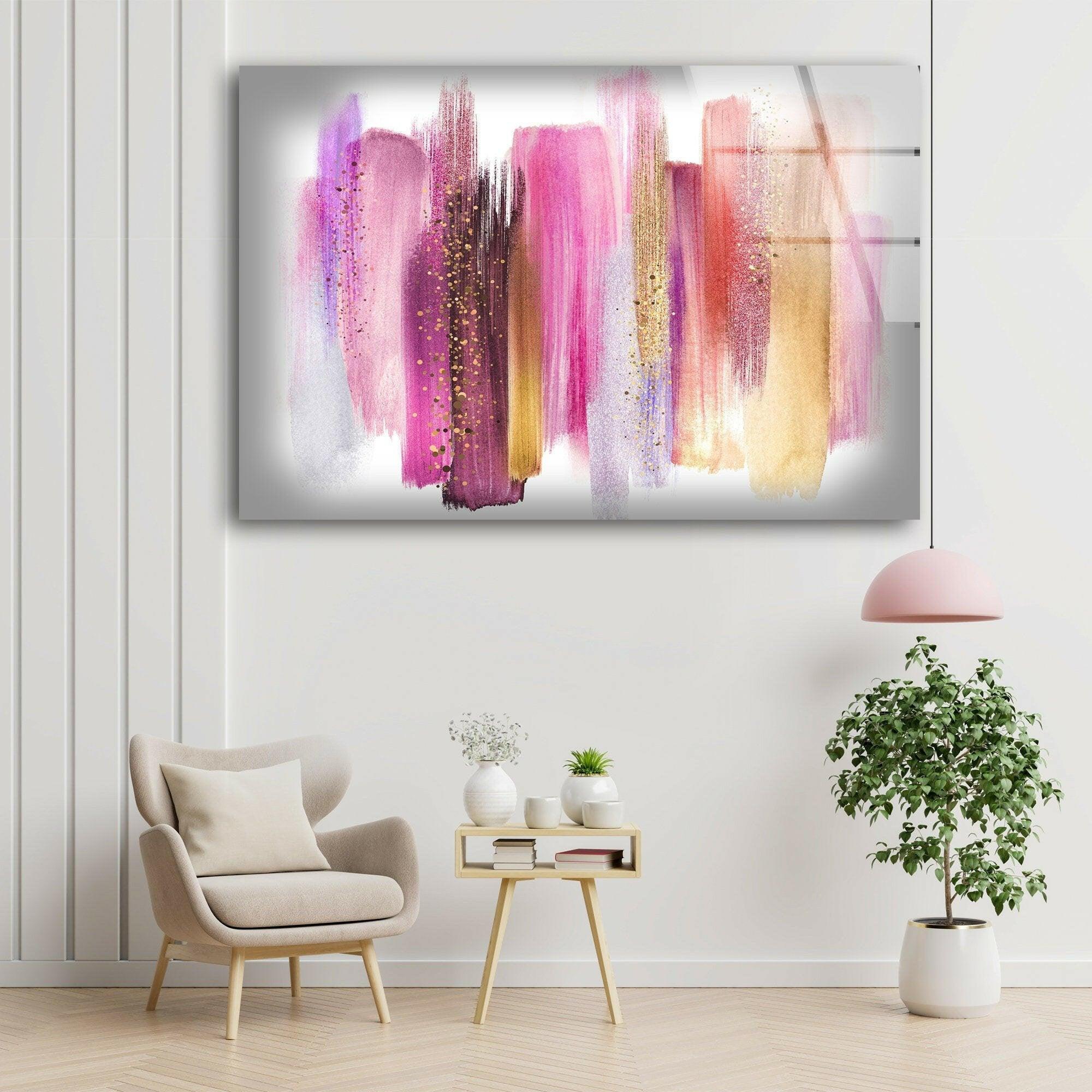 Abstract Alcohol Ink Pink Gold Glass Wall Art - Modern Home Decor for Living Room, Bedroom & Office - Unique Handmade Painting for Gifts
