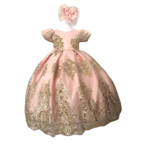 Royal Baby Ball Gown for Girls 3-6 Months - Blush Pink Floor-Length Toddler Dress for Birthday Parties, Red Carpet Events & Special Occasions (US Kids' Numeric Sizing)