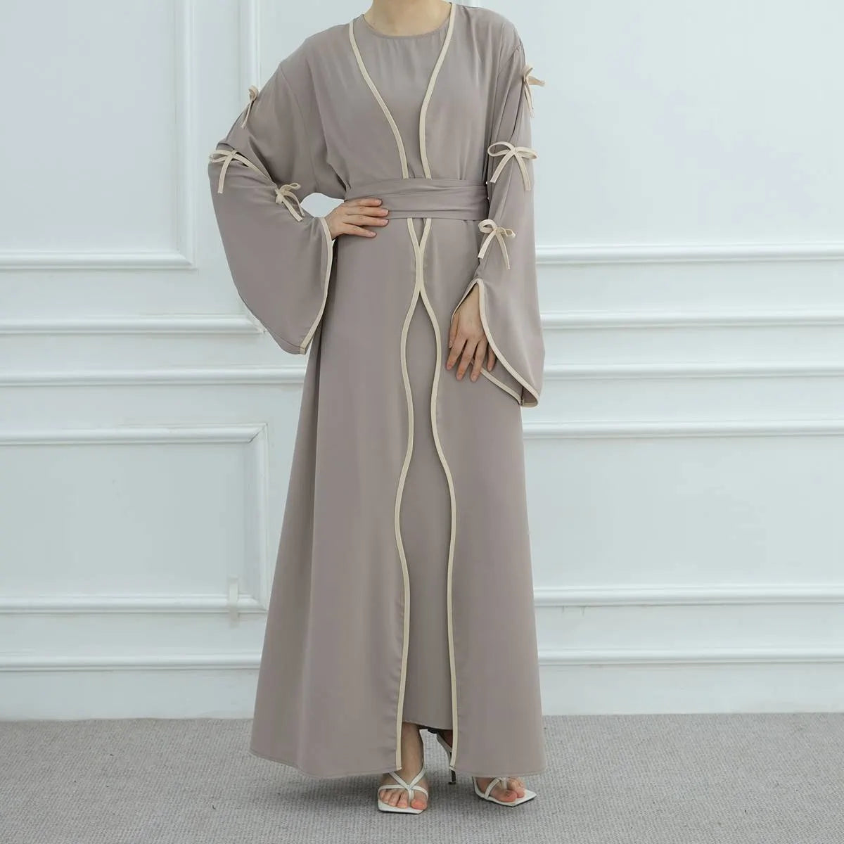 2-Piece Soft Nida Open Abaya Dress Set with Inner Sleeveless Dress - Elegant Muslim Women's Prayer Outfit for Mosque & Special Occasions #251003