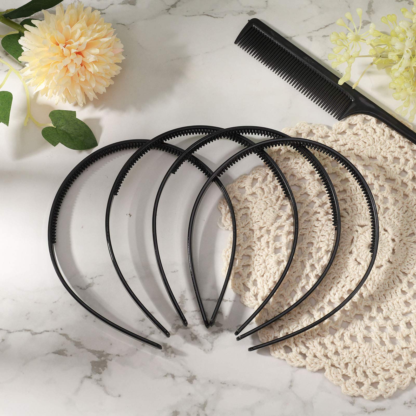 Heyu-Lotus 6-Pack Unisex Hair Bands with Plastic Teeth Comb - Non-Slip Hair Hoop Gripper for Men & Women - Perfect for Sports, Workouts, and Everyday Styling