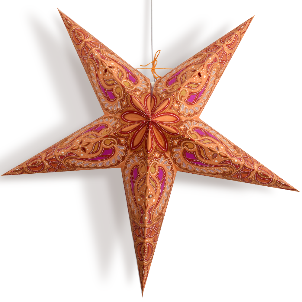 24-Pack Orange Alaskan Glitter Paper Star Lanterns - Hanging Wedding & Party Decorations for Indoor/Outdoor Events, Baby Showers & Christmas Decor