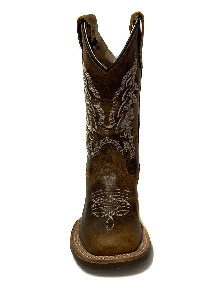 Old West BSC1979 BSY1979 Kids Square Toe Western Boots - Brown Leather Cowboy Boots for Boys & Girls | Perfect for Rodeo, Country Dance & Western Style Outfits