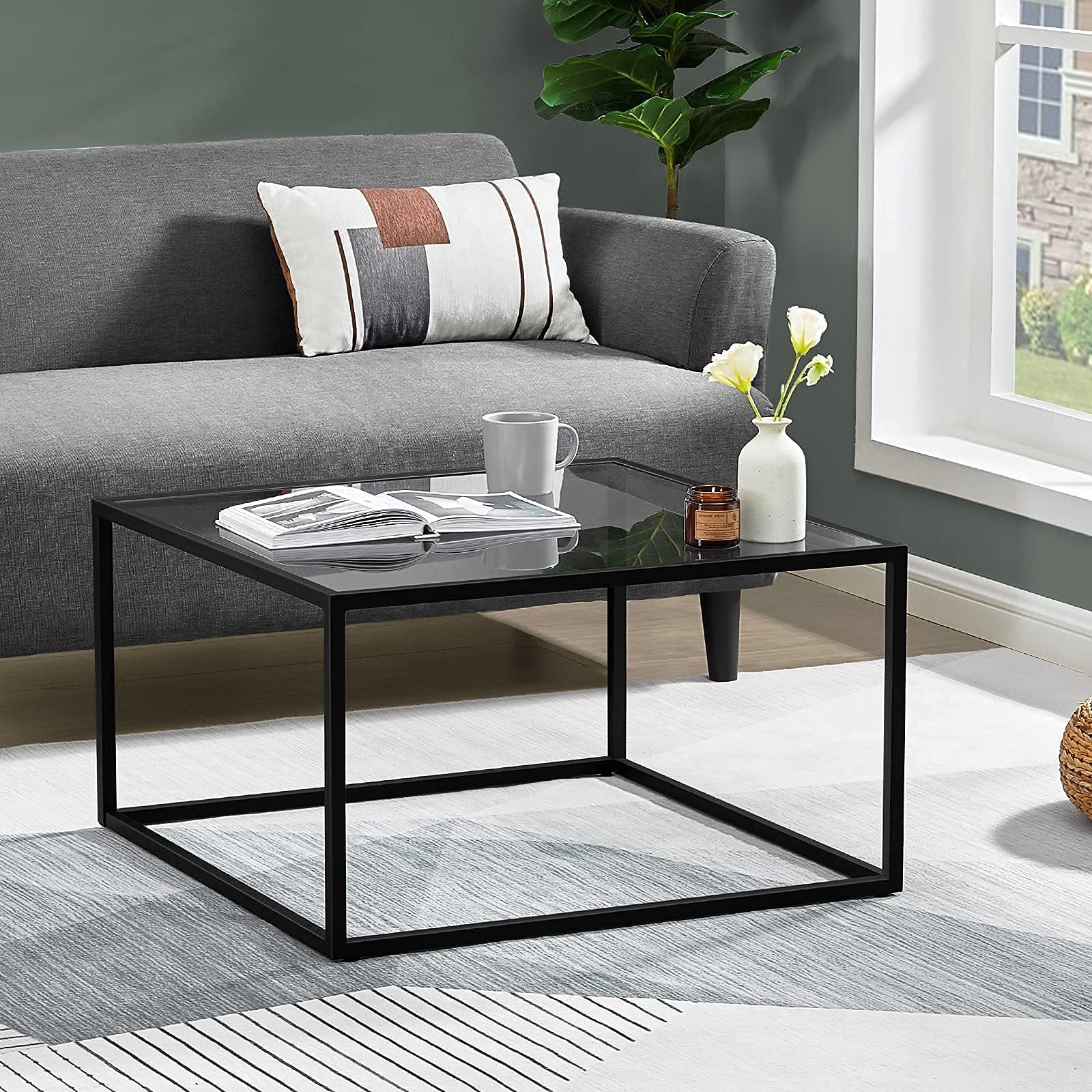 Round Coffee Table with Tempered Glass Top - Modern Living Room Center Table for Home Decor & Small Space - Perfect for Family Gatherings, Movie Nights & Relaxing