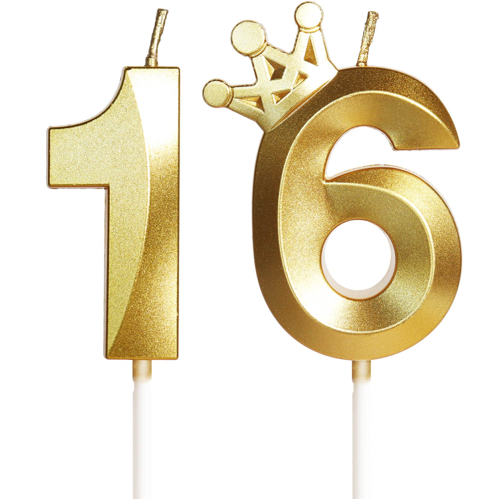 16th Birthday Cake Candles - Gold Number 16 with Crown Topper | 3D Design for Boys, Girls, Women & Men | Perfect for Birthday Parties, Weddings & Anniversaries | Cake Decorations & Celebration Supplies
