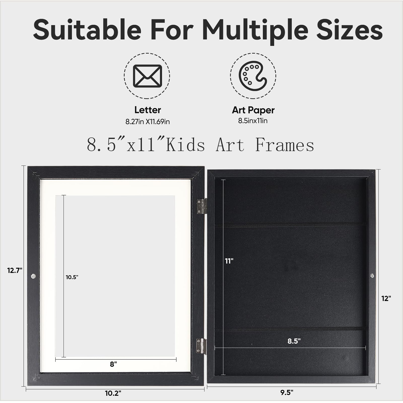 Kids Art Frame - Front Opening Holds 150 Artworks, 8.5x11 Black Display Frame for Children's Projects - Perfect for Classroom & Home Decor