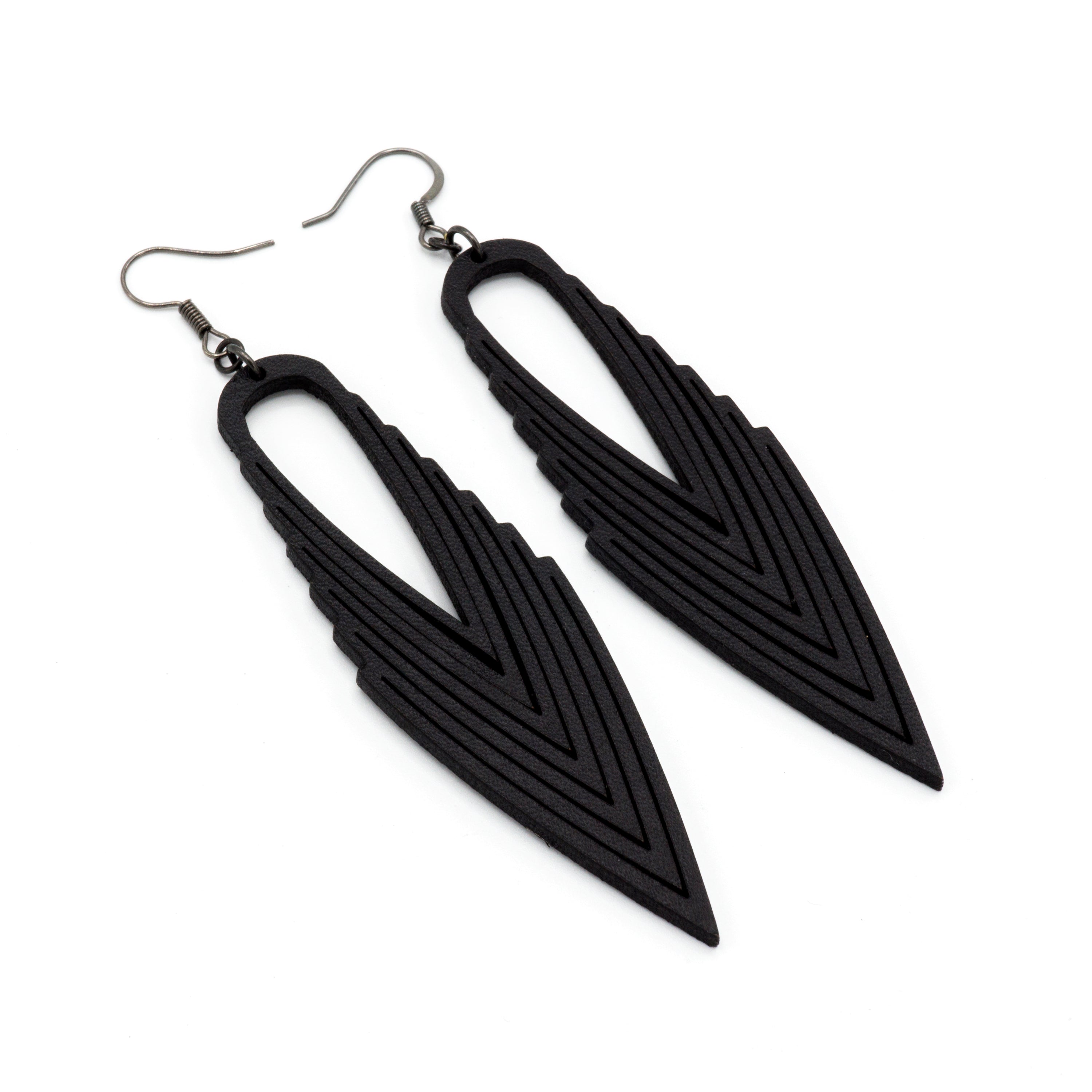 Stylish Black Leather Earrings for Women | Terrabyte 04 | Handmade Boho Chic Dangle Earrings | Perfect for Casual Wear, Parties & Festivals