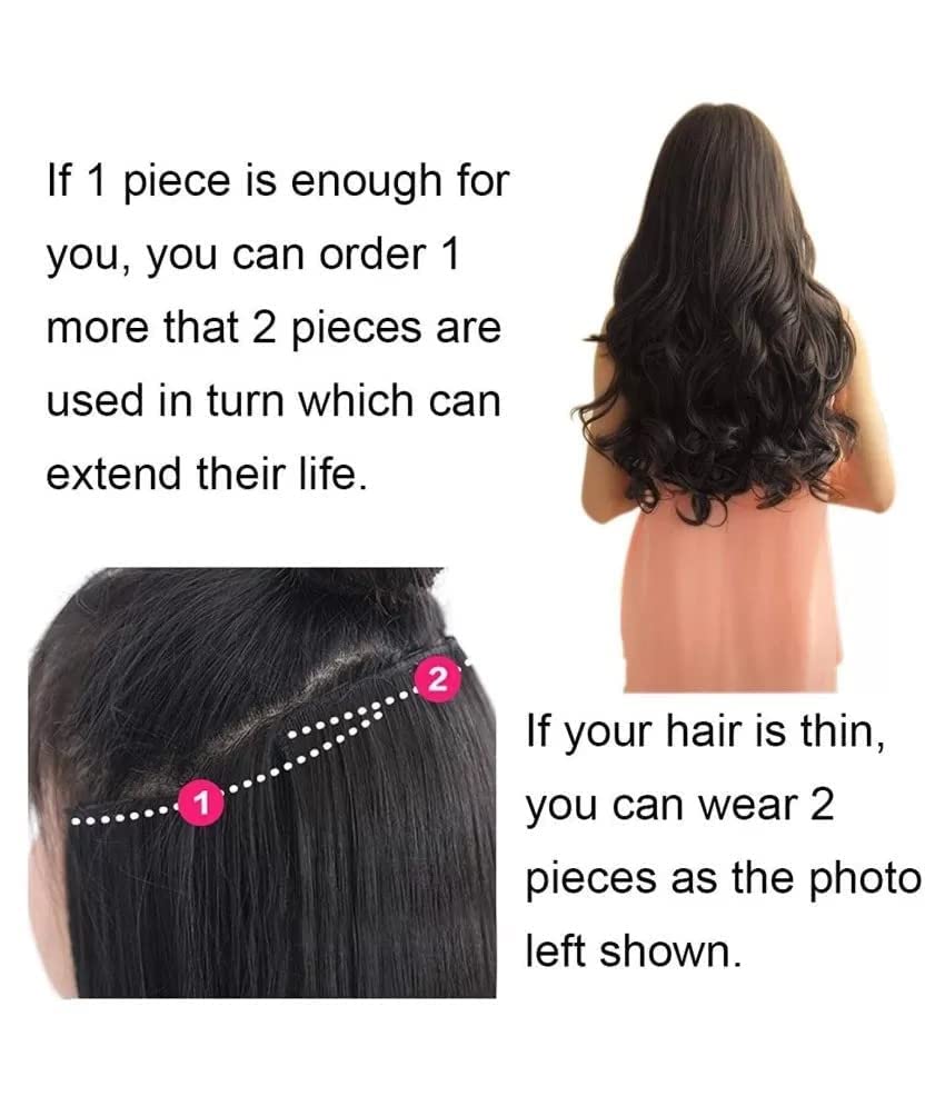 ELCABELL 20-22 Inch Brown Straight Long Hair Extensions & Wigs for Women - Clip-in Human Hair Piece with 5 Clips for Daily Styling, Parties & Special Occasions