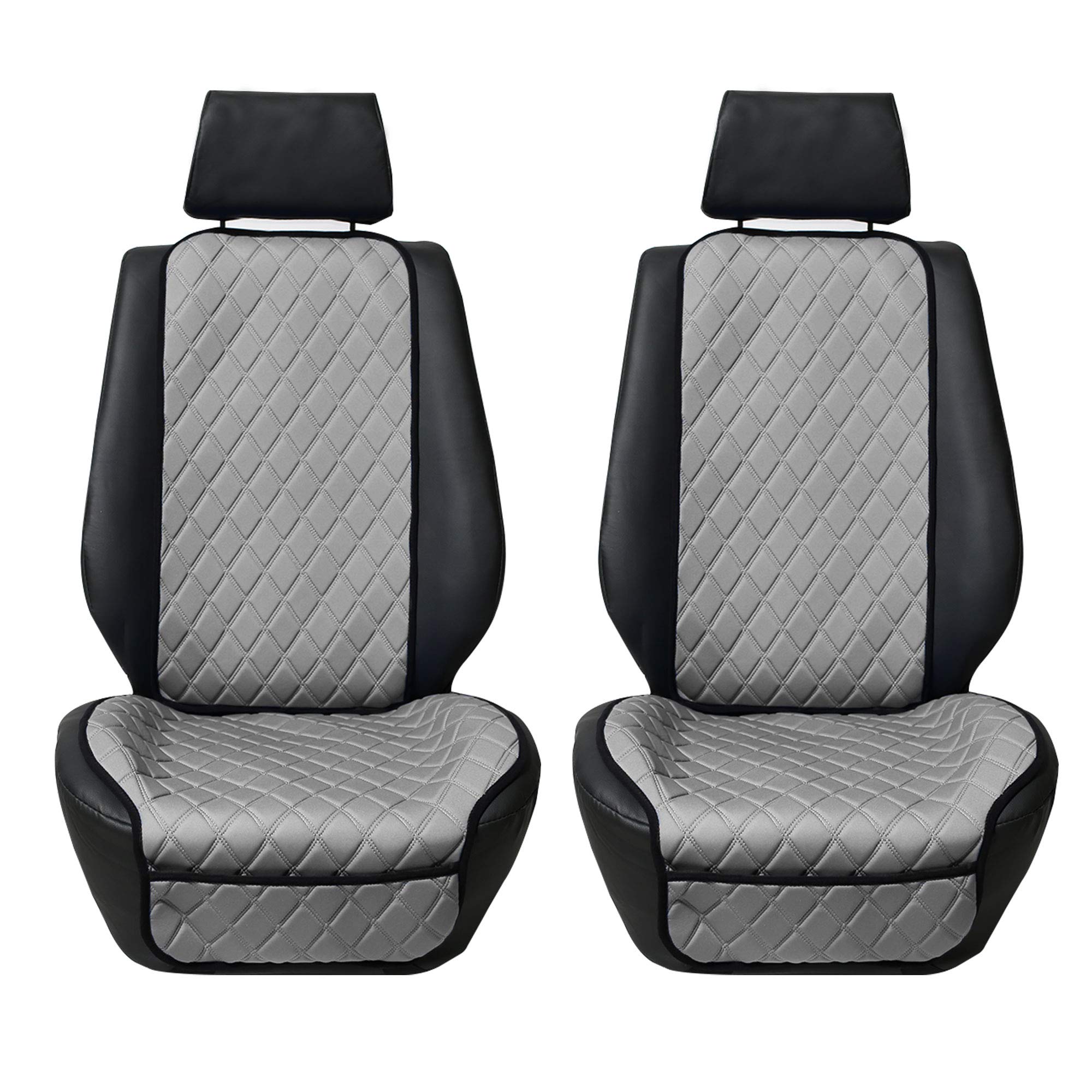TLH Universal Airbag Compatible Car Front Seat Protectors - Neo Supreme Luxury Diamond Design Seat Covers (Gray, Pair) - Perfect for SUVs, Sedans & Trucks to Protect Leather & Cloth Seats